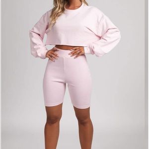 MESHKI Ribbed Biker Shorts Leggings Pink - XS